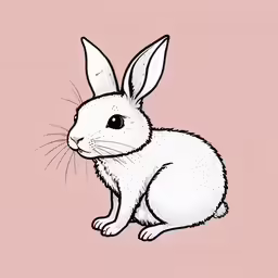 a white rabbit on pink background