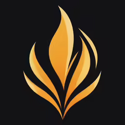 the golden flame logo on black background
