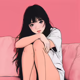 a girl sitting on the couch posing for a photo