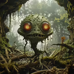 there is a weird looking creature with large eyes