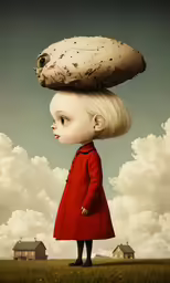 an illustration of a girl in red with a mushroom on her head