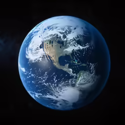 the earth in space with clouds and lights