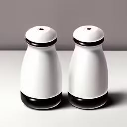 two salt and pepper shakers are shown