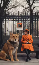 a woman sitting on a park bench next to a dog