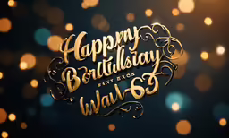 a happy birthday with gold lettering on a black background
