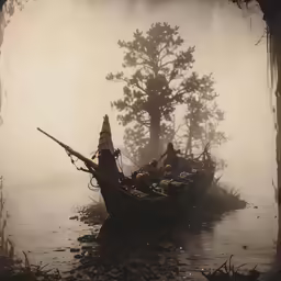 two boats with men riding on them floating in a body of water