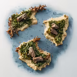five slices of food on a blue surface