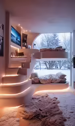 the steps are lit up by a set of stairs and lights
