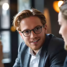 man in glasses is at a meeting with another woman
