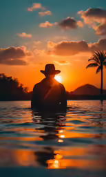 a man in cowboy hat standing in a pool