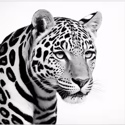 a black and white image of a jaguar