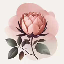a large pink flower with green leaves on a light background