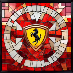 stained glass depicting the ferrari logo