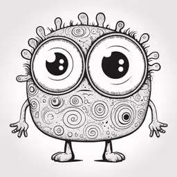 a black and white drawing of a little monster