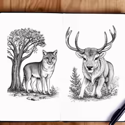 the book with two different animals and trees