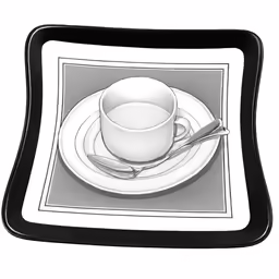 an empty cup and saucer on a plate