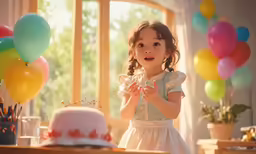 the young girl is playing with her birthday cake
