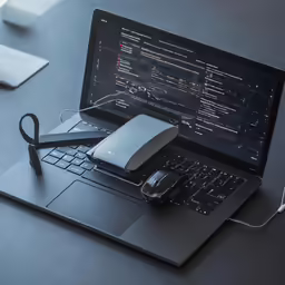 a laptop with a mouse attached to it