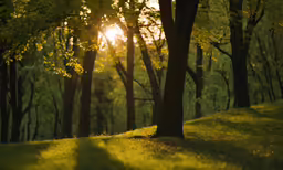 the sunlight shines brightly behind some trees