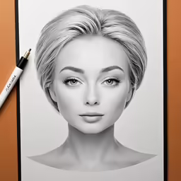 a drawing of a blonde girl on a black and white paper