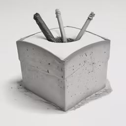 a small concrete structure with two cigarettes inside of it