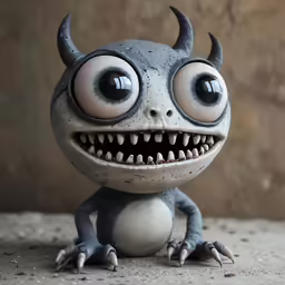 a small grey monster with large eyes and mouth parts