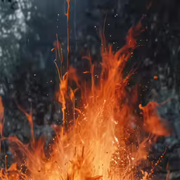 a bonfire in a forest with very bright flames