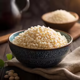 white sugar sits in a blue bowl beside spoons