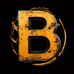 the letter b with a rusted up and black background
