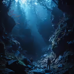 a cave with fog and light coming in