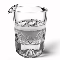 a very fancy glass with a lot of ice on top