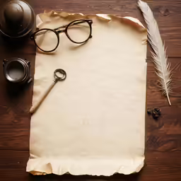 a parchment paper with a pair of glasses on it