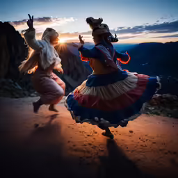 two dancers dressed in costumes and masks dance together