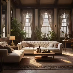 an image of a living room setting with couches and a coffee table