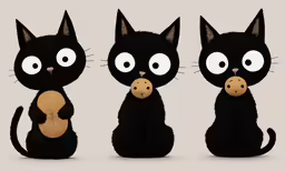 an animated image of three black cats sitting next to each other