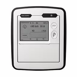 a white room thermostaer with control panel and dial