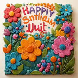 a colorful sign on the wall has flowers