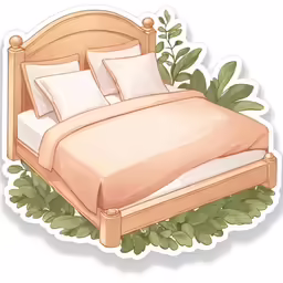 the cartoon bedroom is empty and has a bed with a plant in it