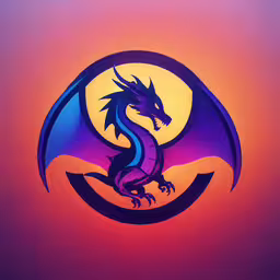 a purple dragon sitting on top of a yellow and pink wall,an abstract dragon is depicted on an orange background
