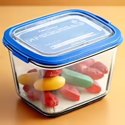a close up of jelly beans in a plastic container