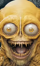 a close up of a face with large eyes