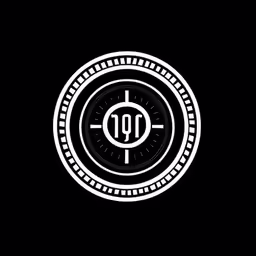 a black background with a white and black logo