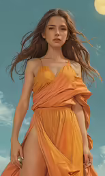 a woman in a yellow dress posing for a photo
