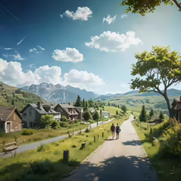 two people are riding horses on a road in the mountains