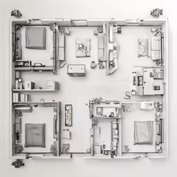 a house is packed with furniture that stands out in this perspective