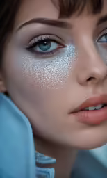 a beautiful young lady with white powder all over her face