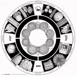 an arrangement of food and ingredients in the middle of a circle