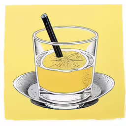 an illustration of a glass with a black straw in it