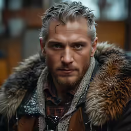 a man in a brown and black jacket with a fur collar