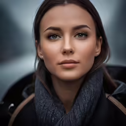woman wearing a scarf and black coat in cold weather